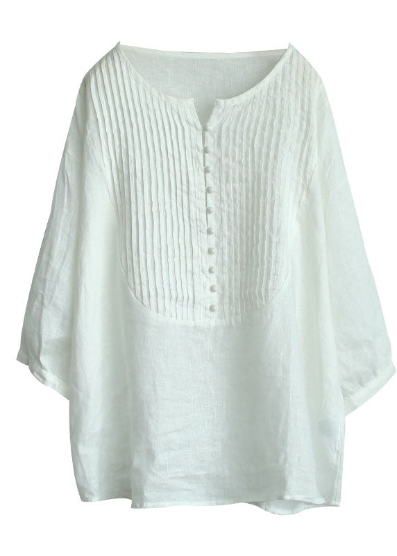 White O-neck Color Linen Tank Tops Bracelet Sleeve