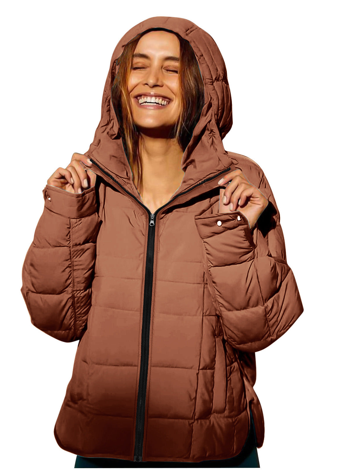 Yellow Hooded Pockets Fine Cotton Filled Jacket Winter