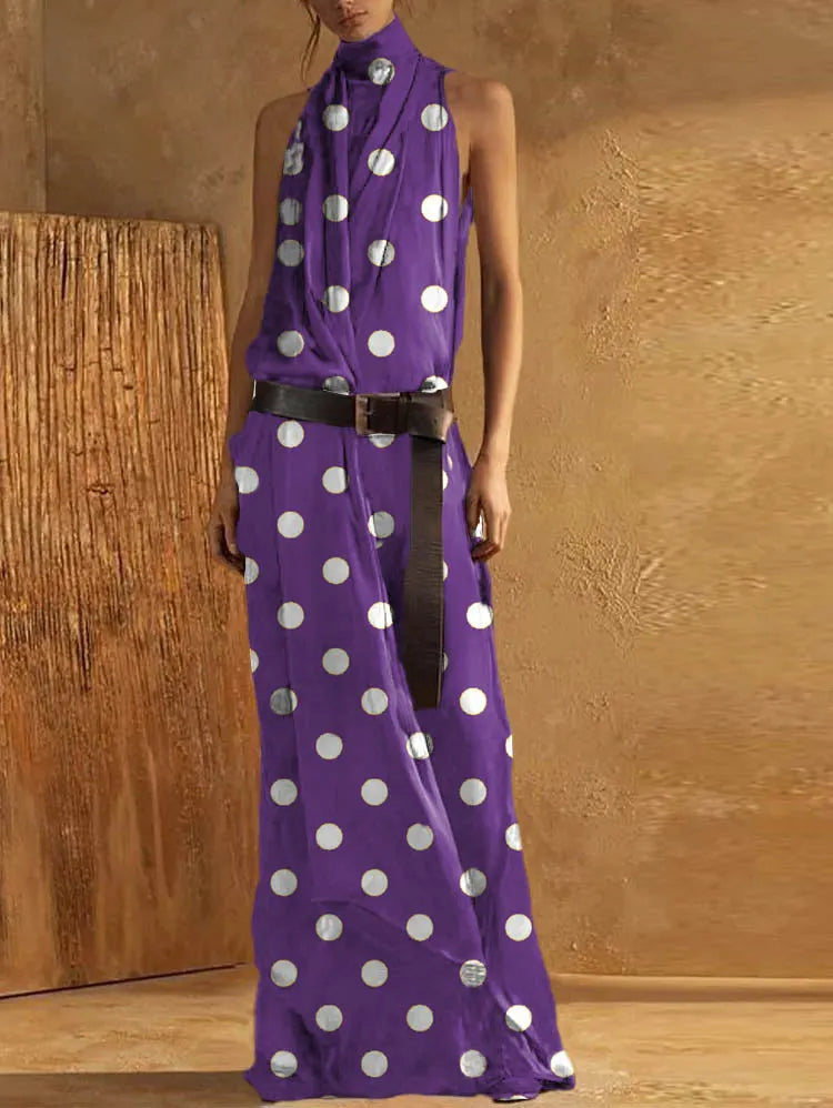 Blue Plain High Neck Sleeveless Loose Maxi Tank Dress