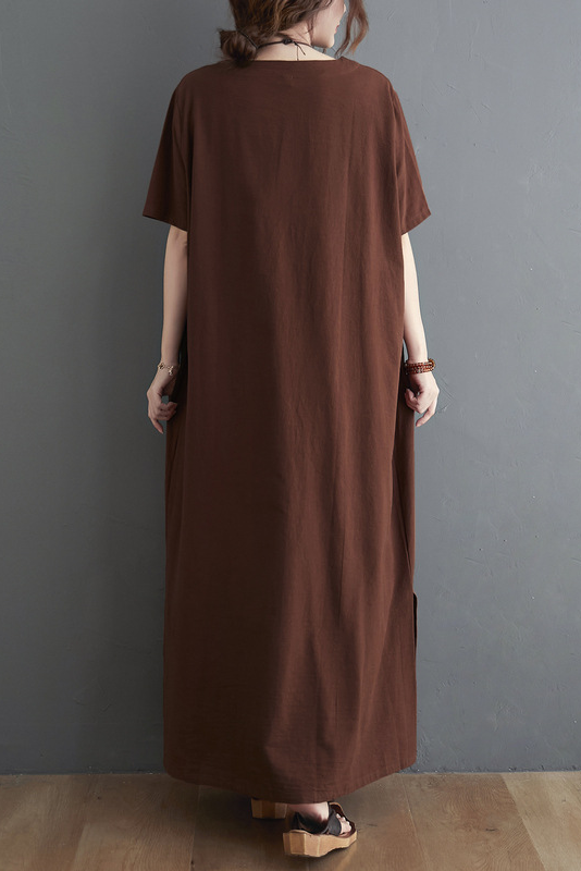 New Loose Short Sleeve Dress Retro Cotton Linen Robe