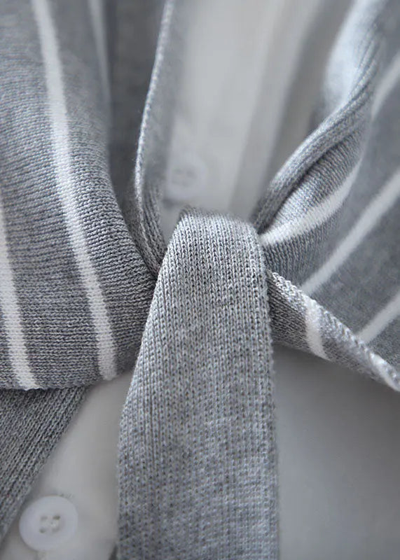 Fitted Grey Striped Patchwork Knit Fake Two Piece Shirt Spring