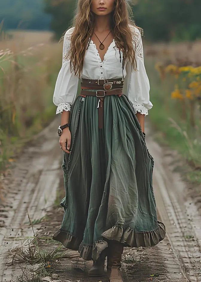 Boutique Colorblock V Neck Ruffled Patchwork Cotton Dresses Spring