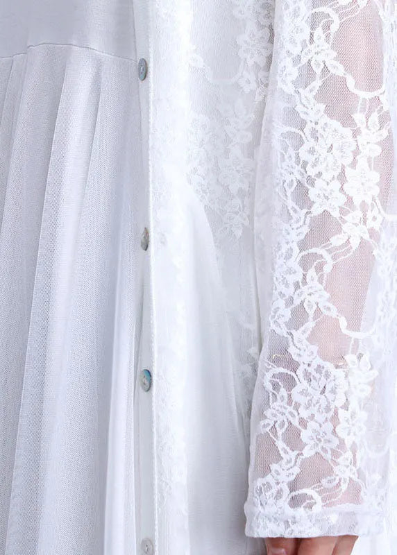 White Hollow Out Lace Long Cardigans Long Sleeve