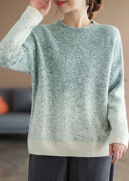 Green Gradient Color Knit Pullover Winter