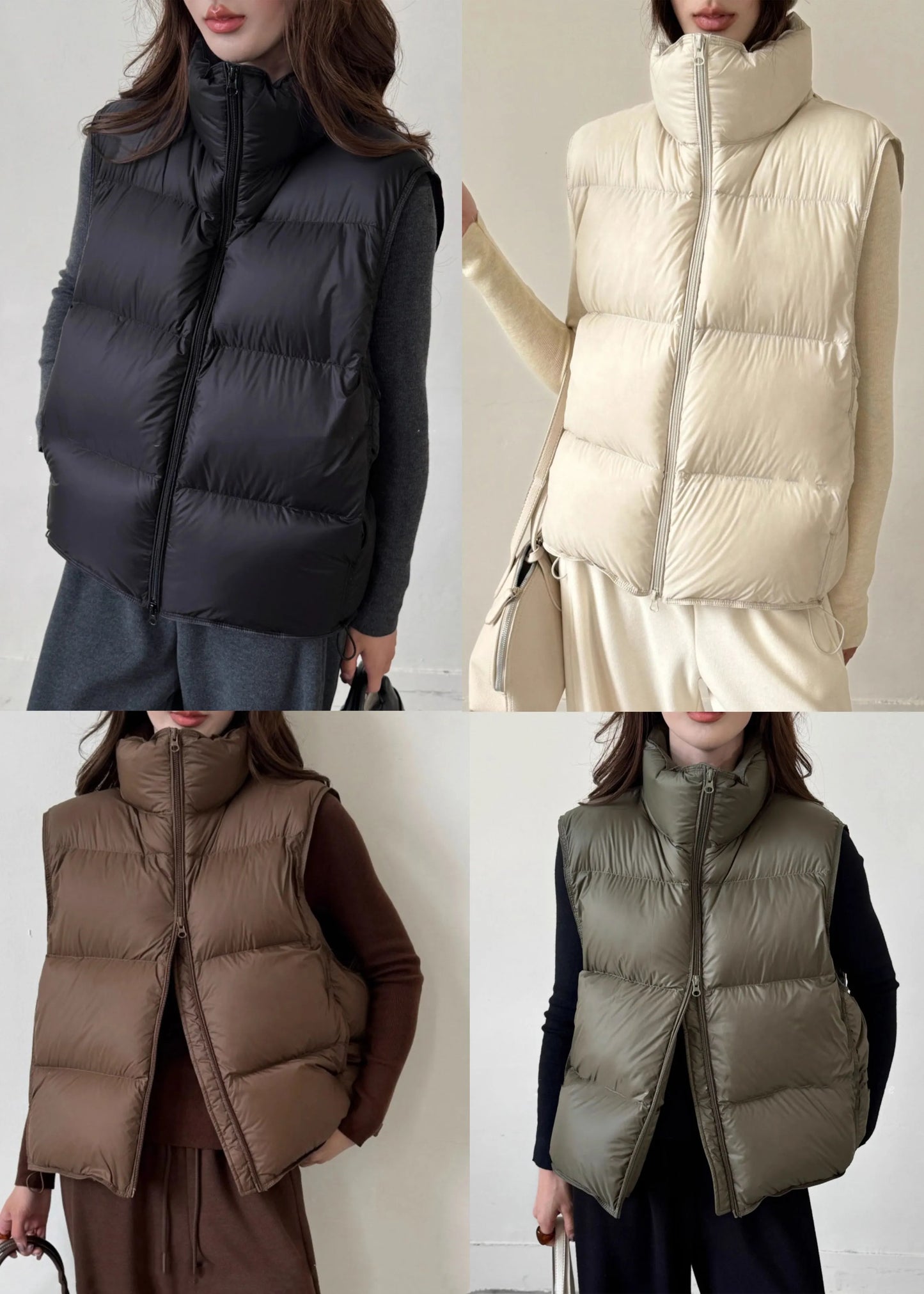 Black Drawstring Duck Down Winter Waistcoat Zip Up