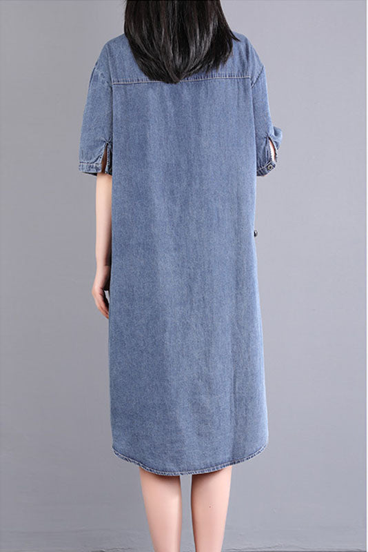 - Summer Blue Short-sleeved Dress Denim Stitching Dress