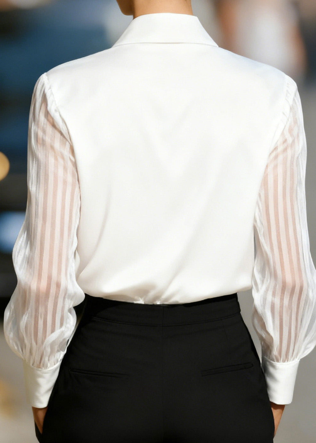 Fine White Peter Pan Collar Patchwork Silk Shirt Tops Spring