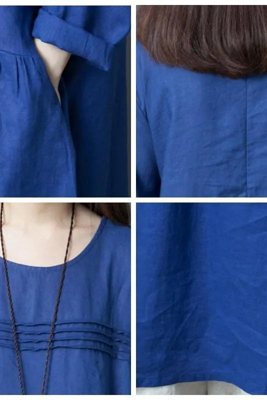 Korea Style Loose Linen Maxi Dresses for