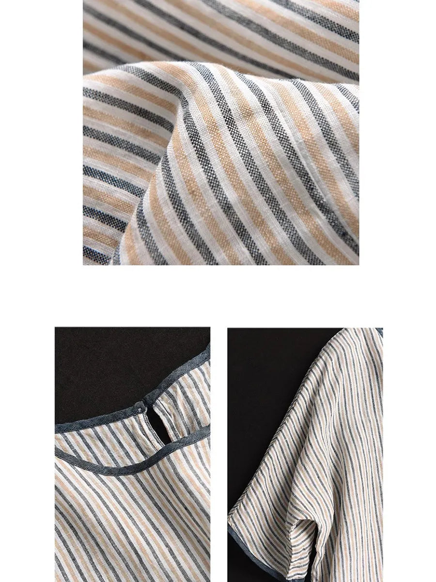 Summer Stripe Spliced Linen Shirt