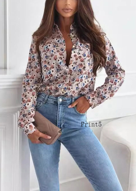 Simple Style Peter Pan Collar Print Cotton Blouses Fall