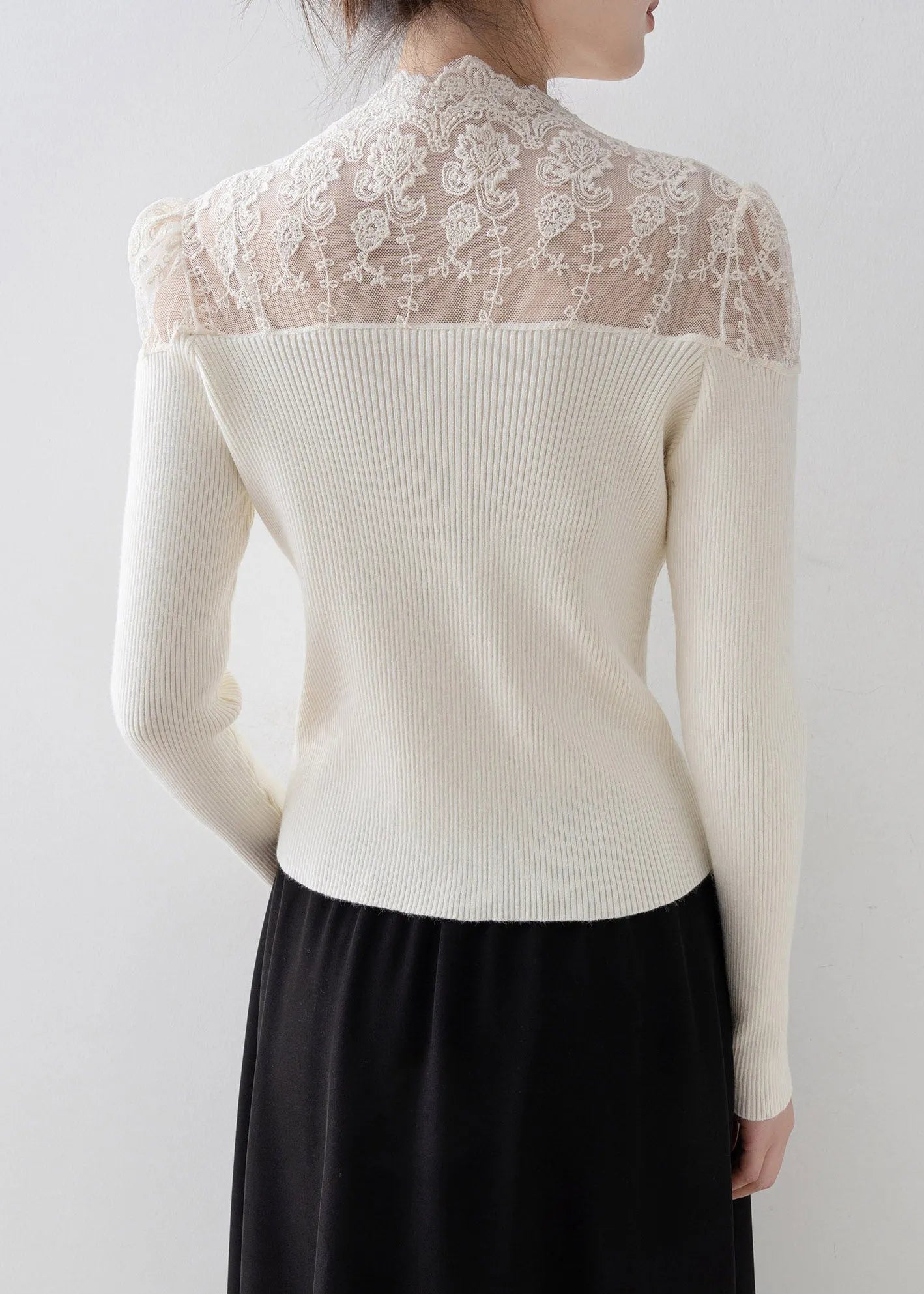 Apricot V Neck Lace Patchwork Knit Sweater Spring