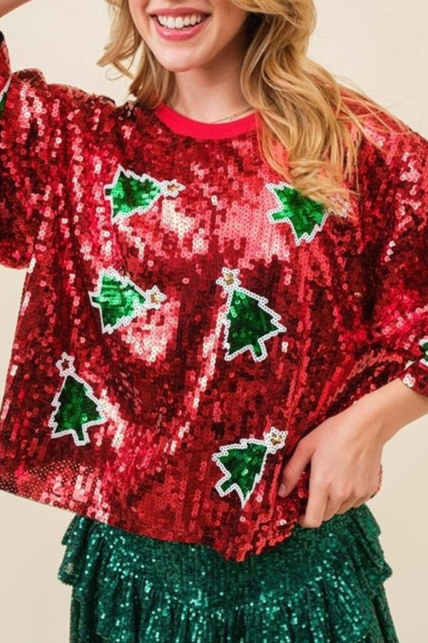 Eye-Catching Christmas Sequin Sweater T-Shirt
