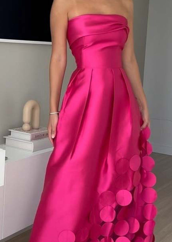 Rose Cold Shoulder Patchwork Strapless Silk Dress Sleeveless