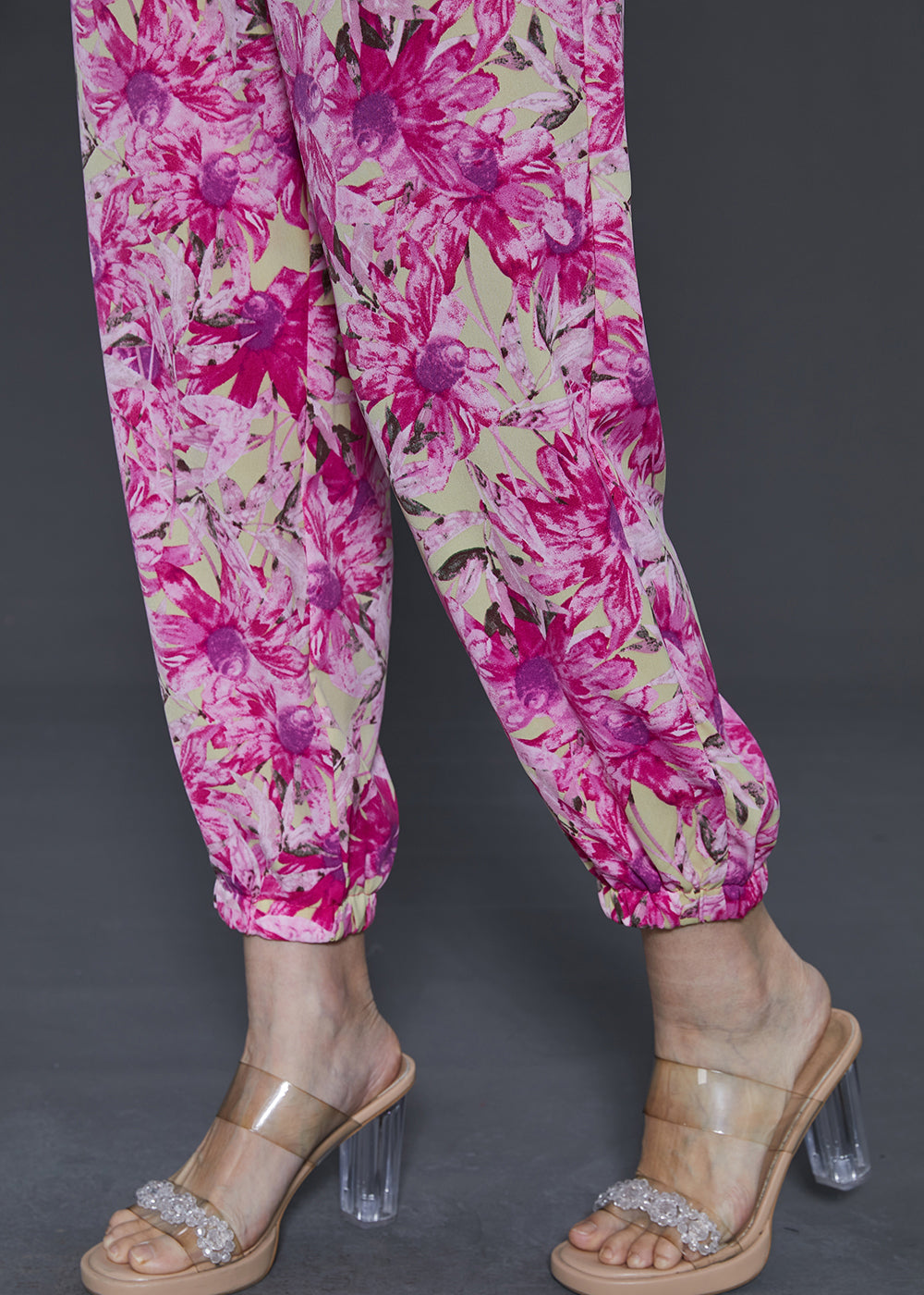 Rose Print Pockets Chiffon Pants Summer