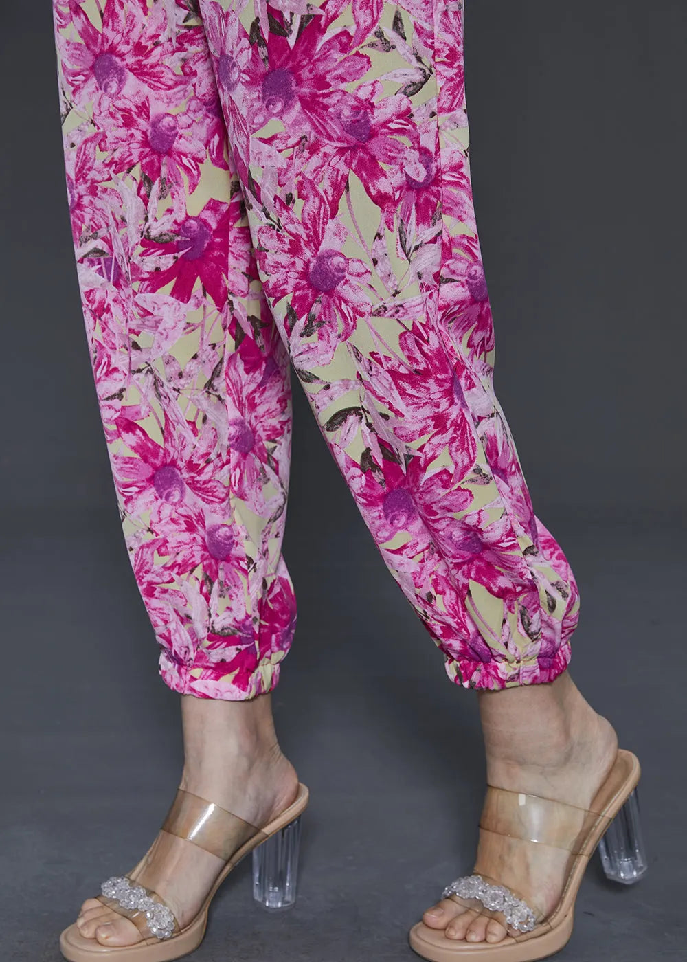 Rose Print Pockets Chiffon Pants Summer