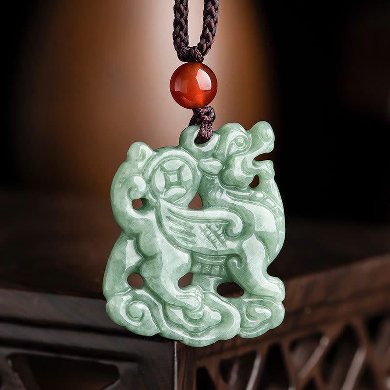 Buddha Stones Jade Pixiu Wealth Luck String Necklace Pendant