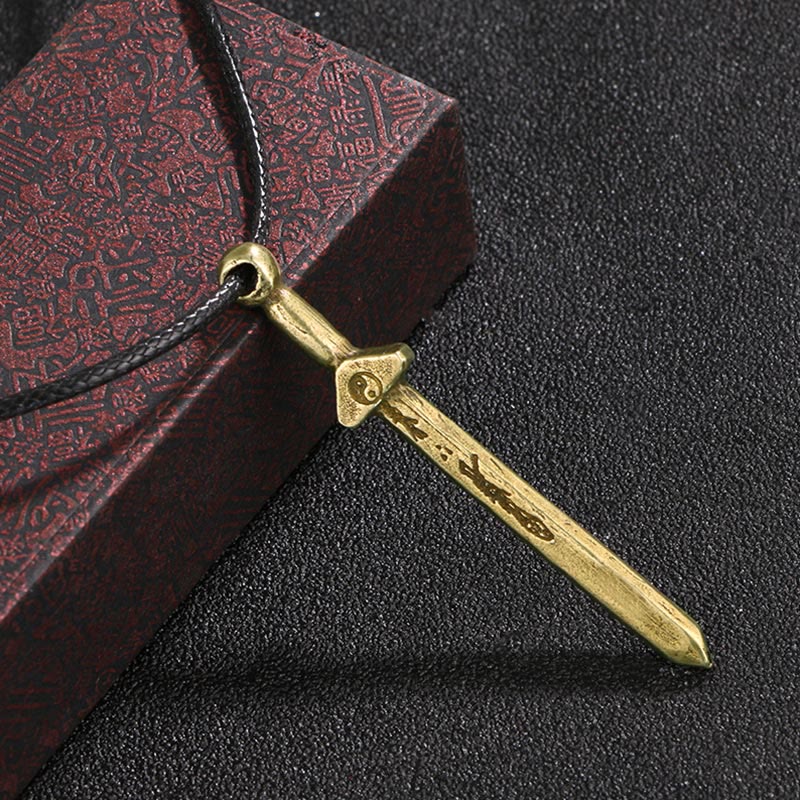 Buddha Stones Yin Yang Copper Brass Sword Balance Necklace Pendant