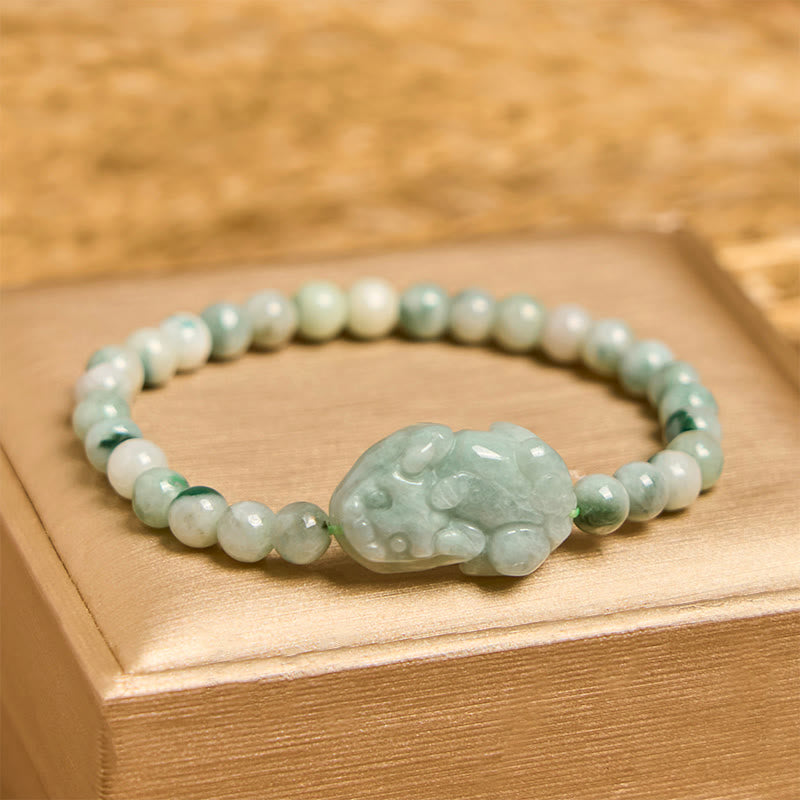 Buddha Stones Natural Green Jade Pixiu Carved Luck Bracelet