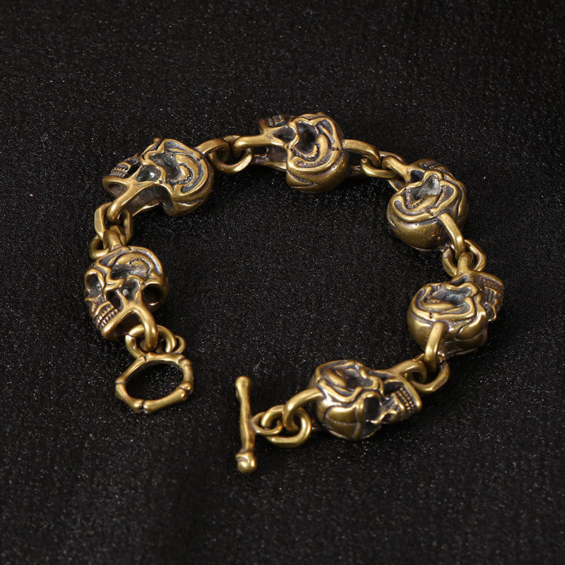 Buddha Stones Retro Copper Brass Skull the Lord of the Corpse Forest Protection Bracelet