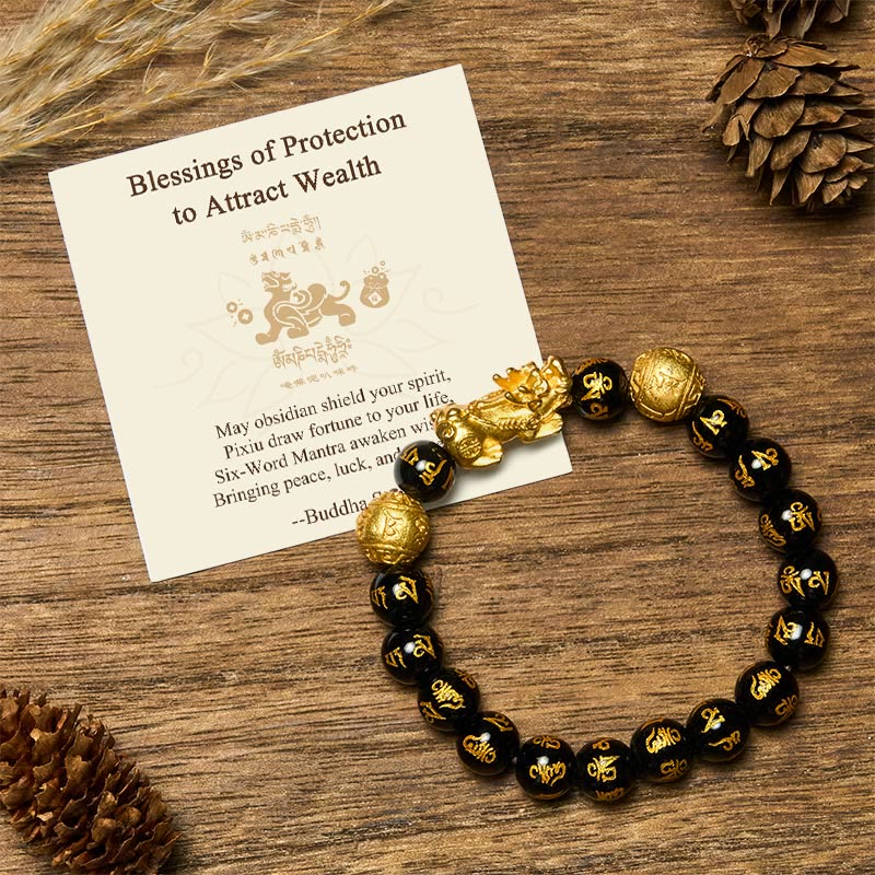 Buddha Stones "blessings of Protection to Attract Wealth" Pixiu Bracelet Includes Gift Message Card