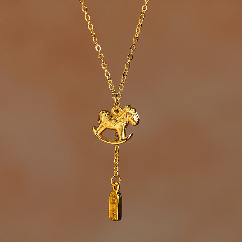 Buddha Stones Year of the Horse 24k Gold Plated Copper Peaceful Necklace Pendant