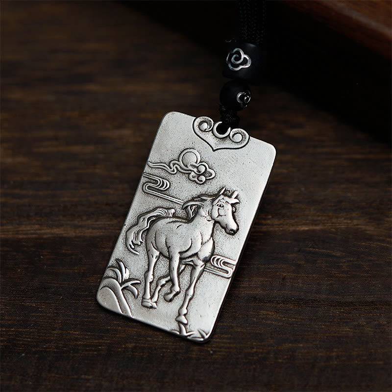 Buddha Stones Year of the Horse Chinese Zodiac Natal Buddha Copper Plated Silver Balance Necklace Pendant