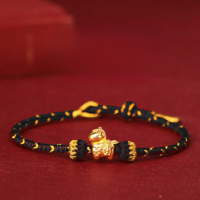 Buddha Stones 999 Gold Year of the Horse Braided String Rope Luck Adjustable Bracelet