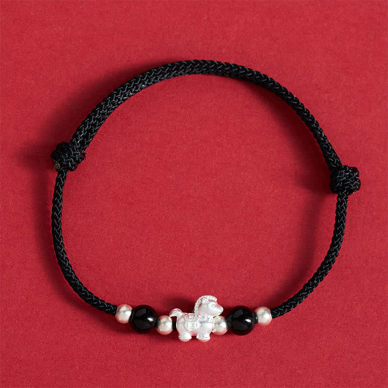 Buddha Stones 999 Sterling Silver Red Agate Year of the Horse Prosperity String Bracelet