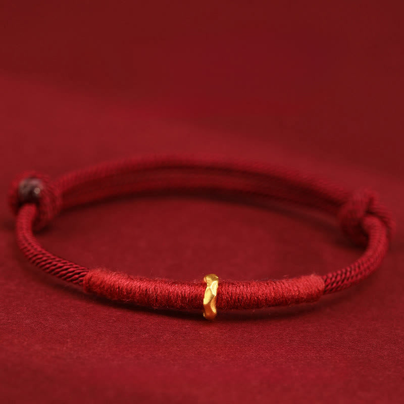 Buddha Stones 999 Gold Ring Design Handmade Luck Braided Red Rope Bracelet Anklet