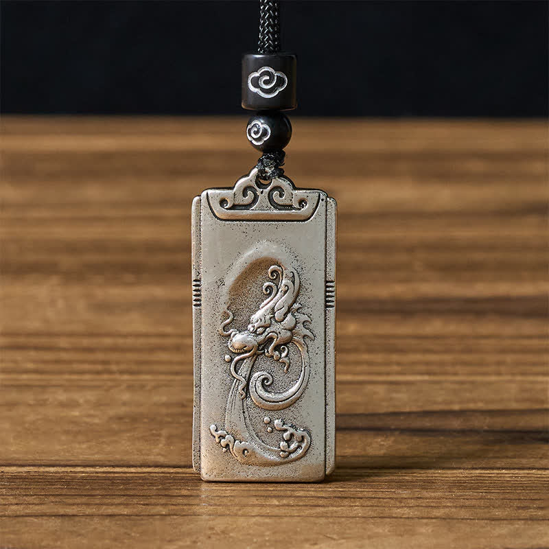 Buddha Stones Copper Plated With Silver Dragon Rope Strength Necklace Pendant
