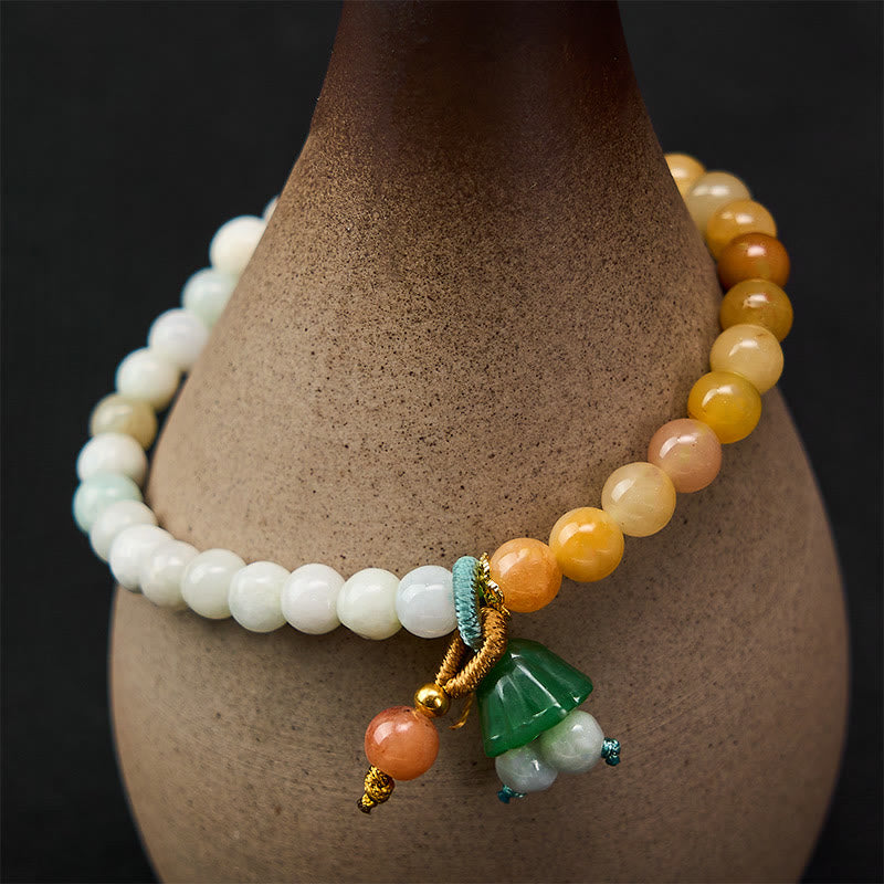Buddha Stones Jade Quartzite Peace Buckle Lotus Pod Charm Luck Abundance Bracelet