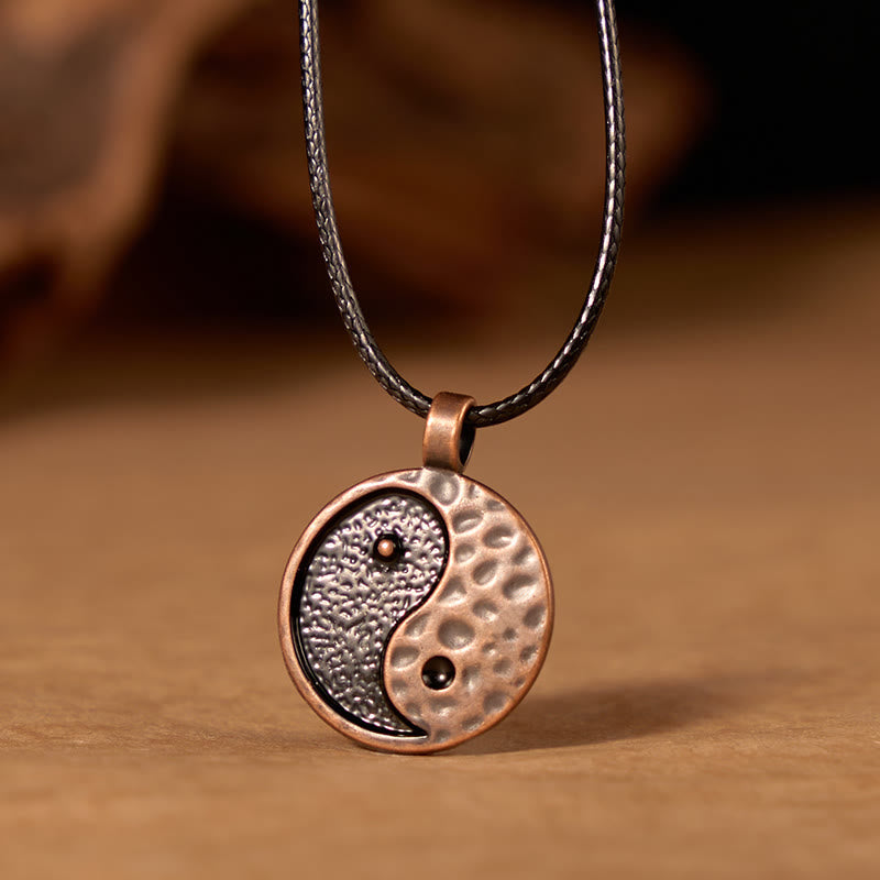 Buddha Stones Yin Yang Alloy Leather Harmony Necklace Pendant