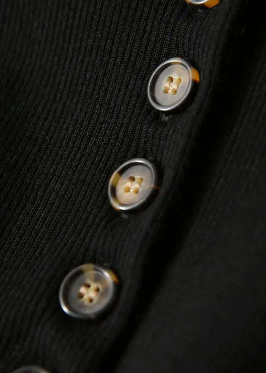 Dark Gray O-neck Button Woolen Cardigans Long Sleeve