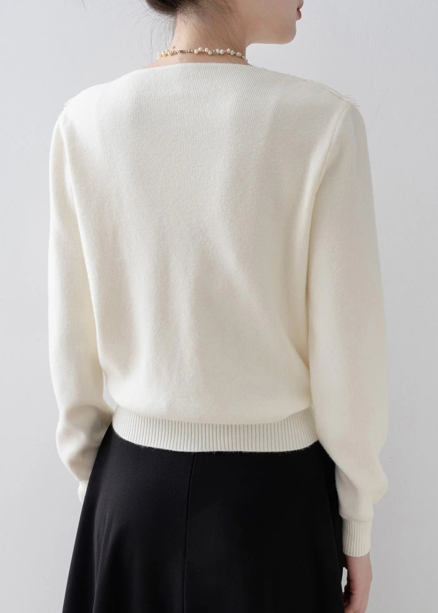 Modern Black V Neck Lace Patchwork Knit Sweaters Spring