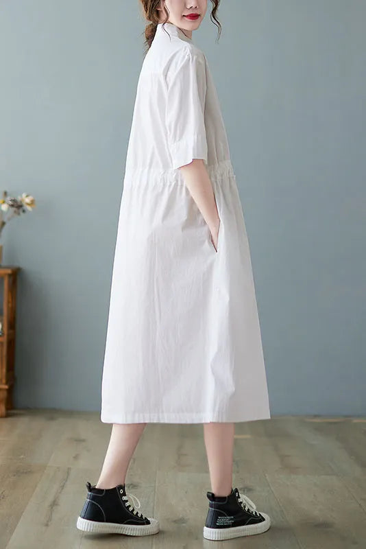 New Loose Lace-up Color Shirt Dress