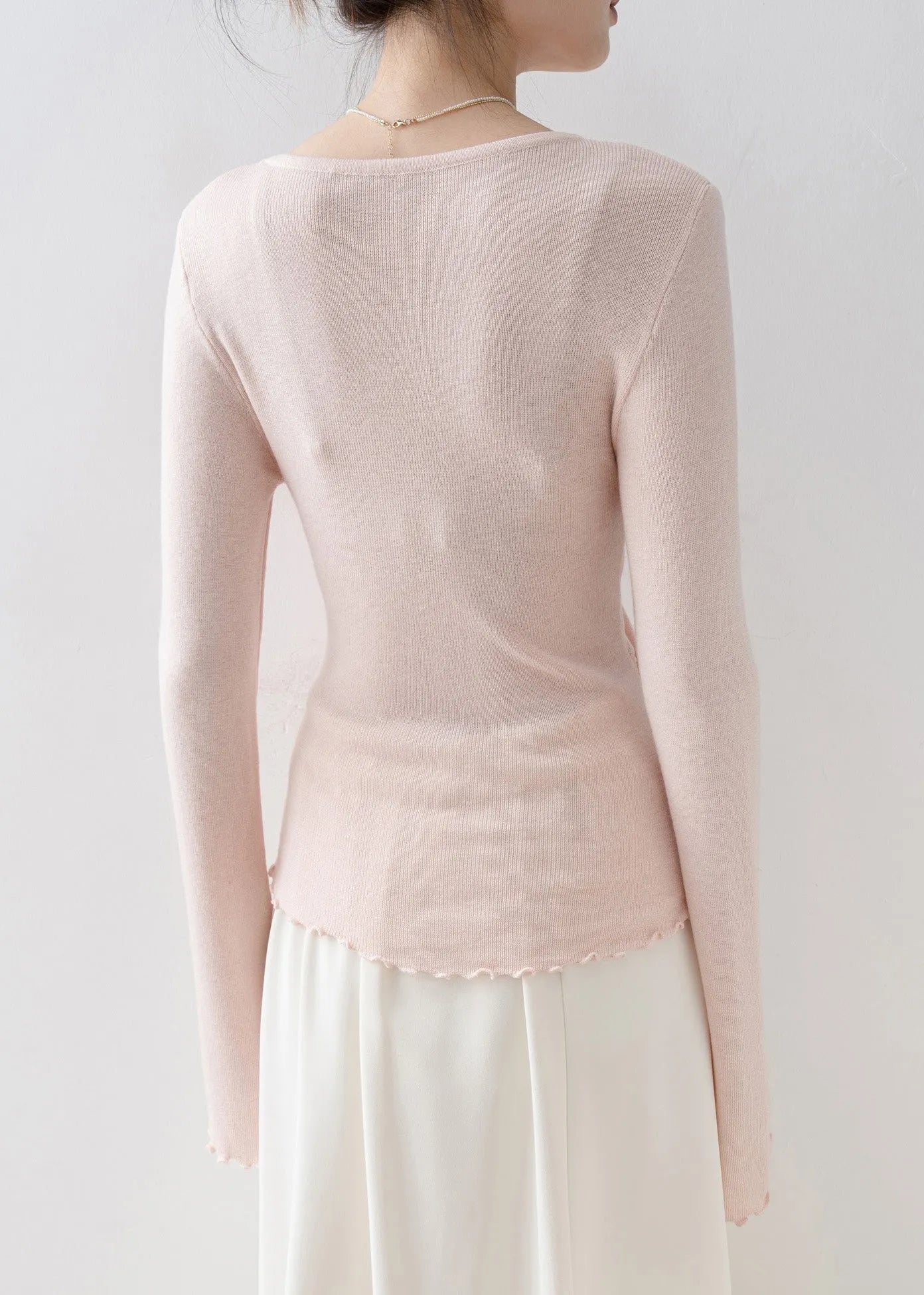 Pink V Neck Bow Knit Top Flare Sleeve