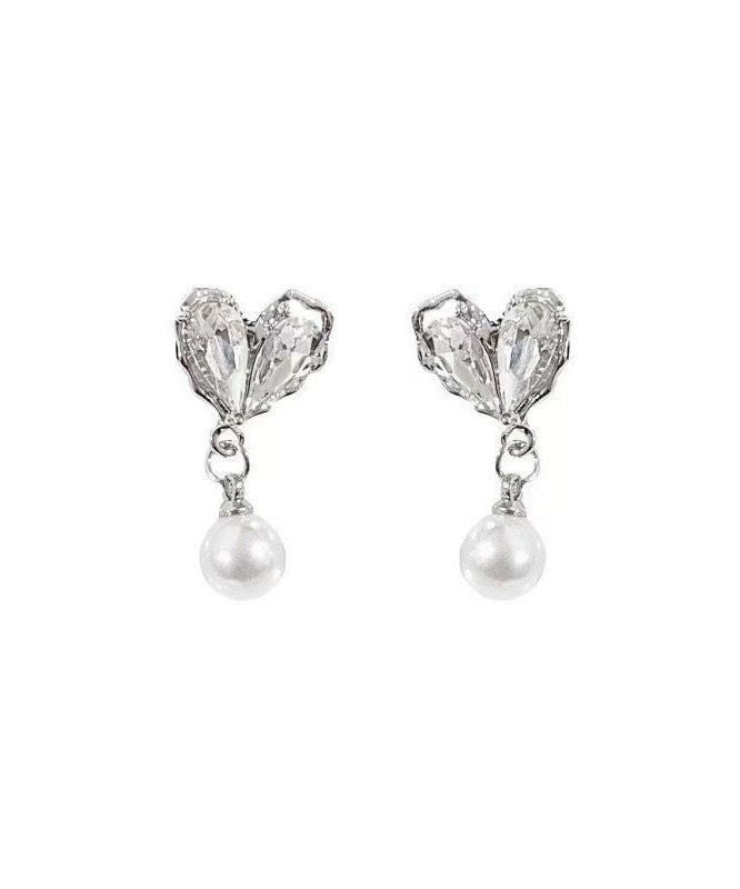 White Copper Overgild Pearl Love Drop Earrings