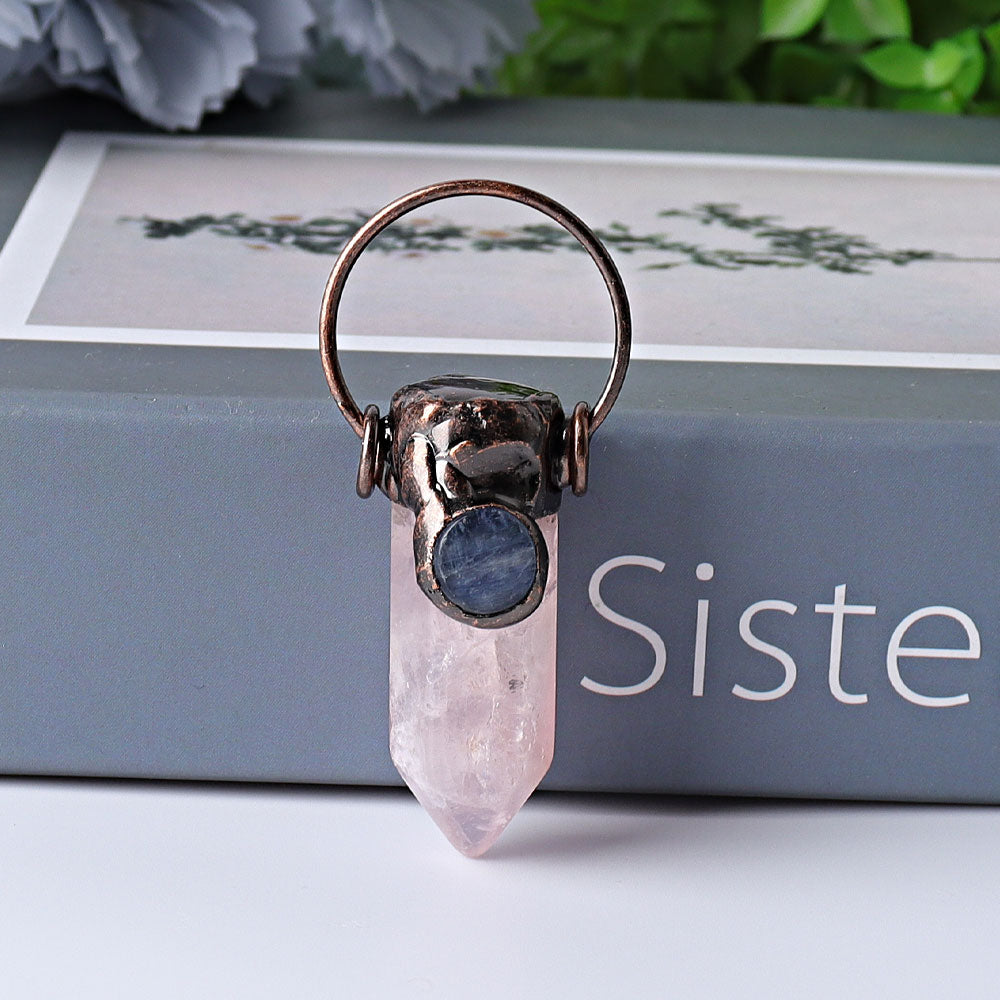 2.4 Inch Amethyst Rose Quartz Pendant With Kyanite
