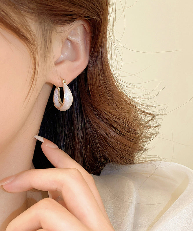 White Copper Alloy Drip Glaz Hoop Earrings