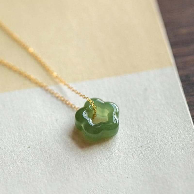 Buddha Stones Dainty Hetian Jade Cyan Jade Luck Charm Necklace Pendant