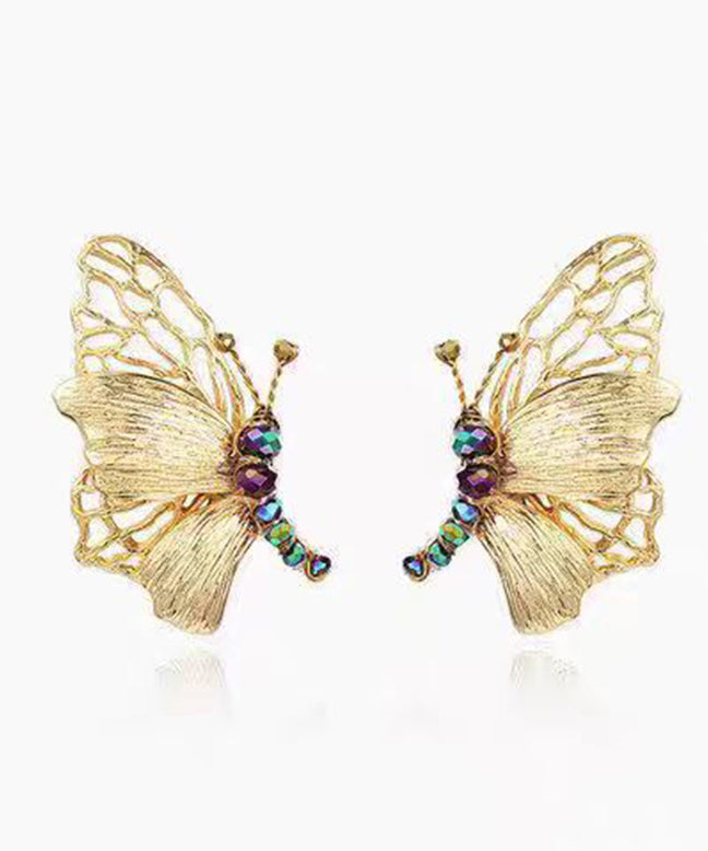 Gold Sterling Silver Overgild Butterfly Hollow Out Stud Earrings