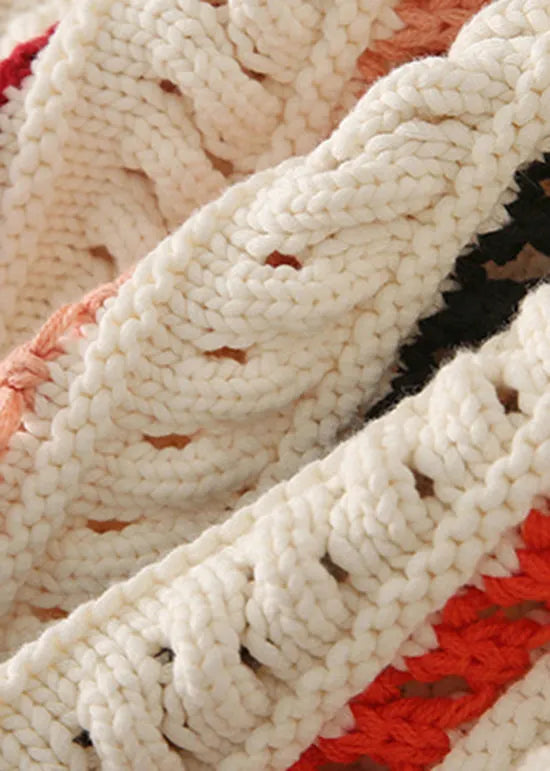 Original Design O-neck Striped Hollow Out Knit Sweaters Spring