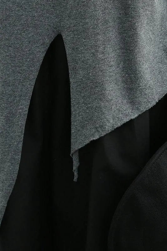 Pure Color O Neck Split Hem T-shirt
