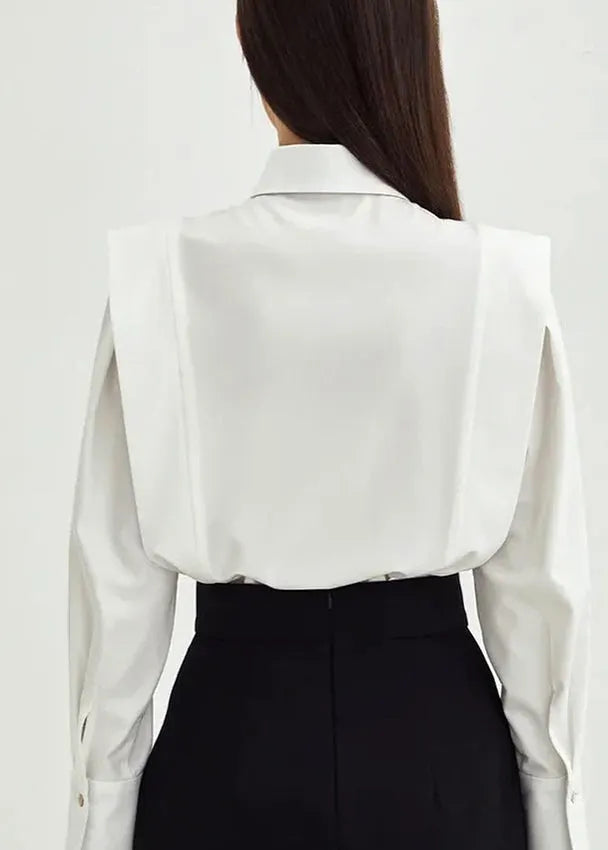 Modern White Peter Pan Collar Patchwork Cotton Shirts Tops Spring