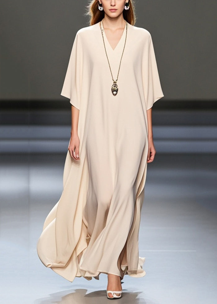 White Oversized Draping Chiffon Holiday Dresses Summer