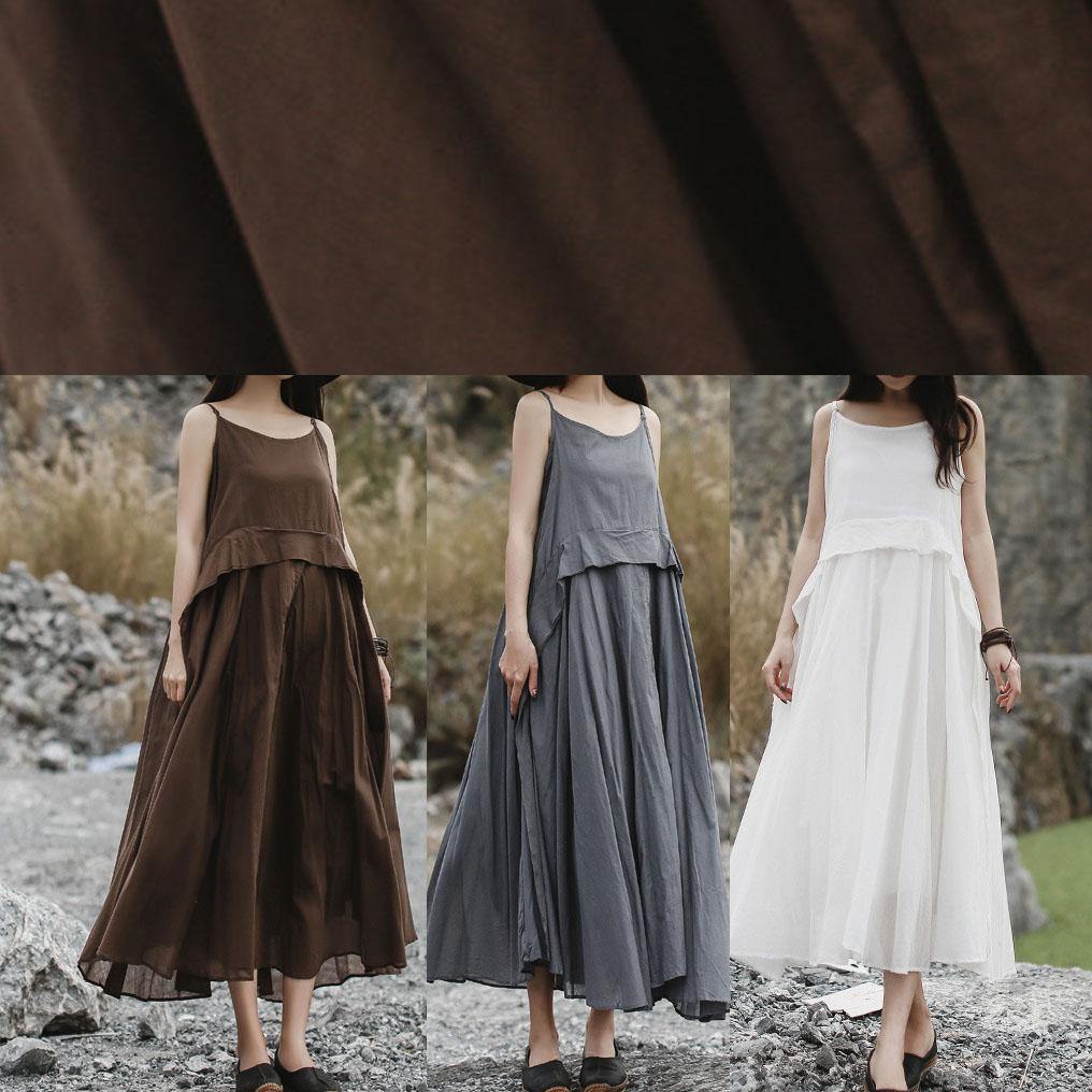 Handmade Sleeveless Linen Dress Cotton White Dress Summer