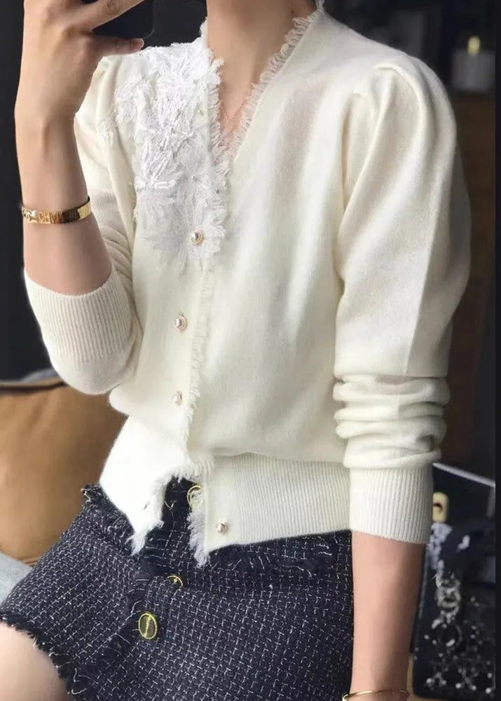Purple V Neck Tasseled Embroideried Woolen Cardigan Fall