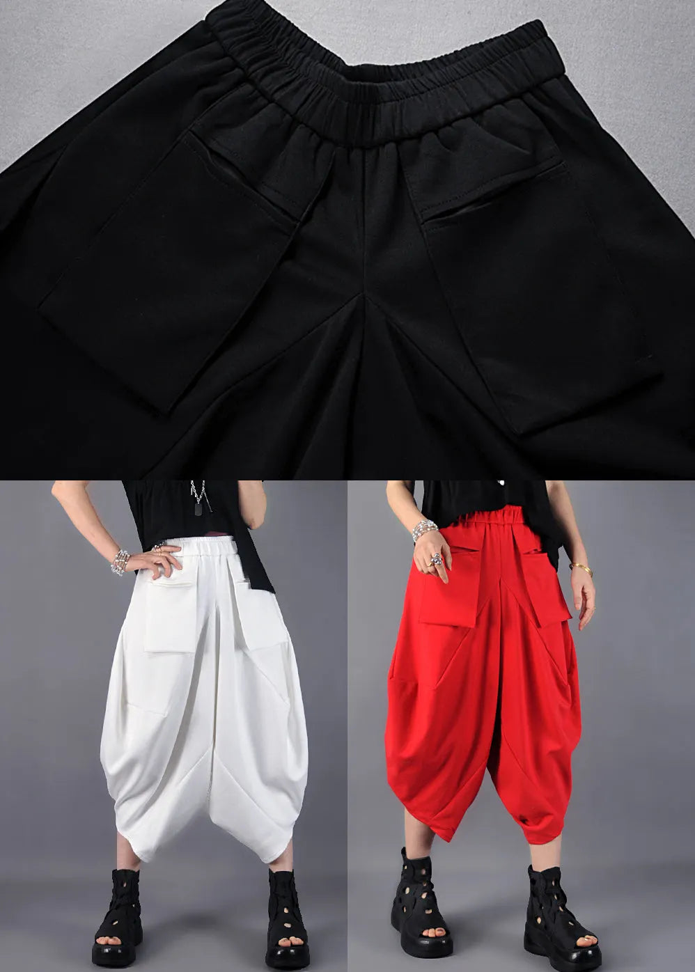 Black Asymmetrical Cotton Harem Pants Spring