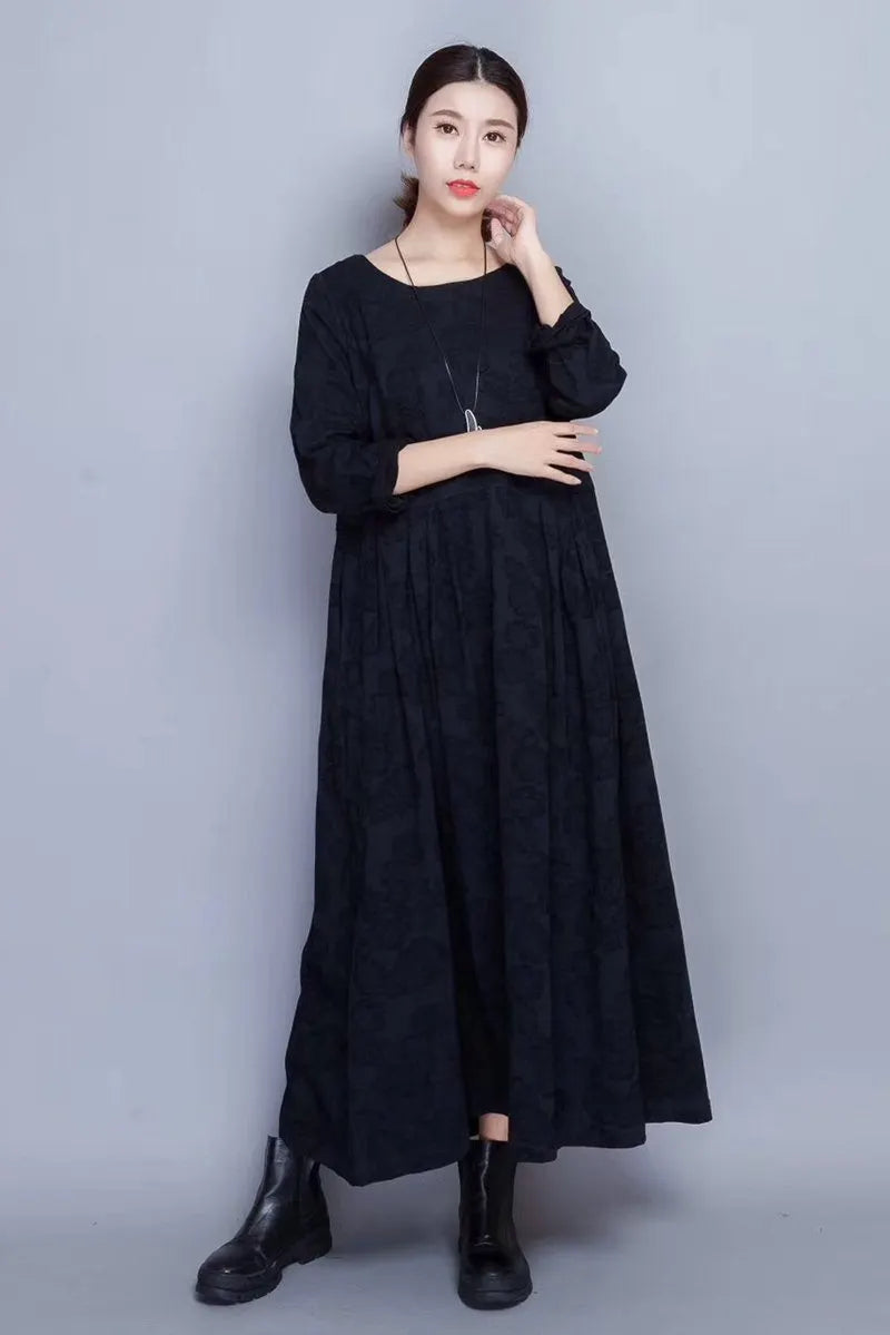 Flower Long Sleeve Maxi Dresses Outfits in Red