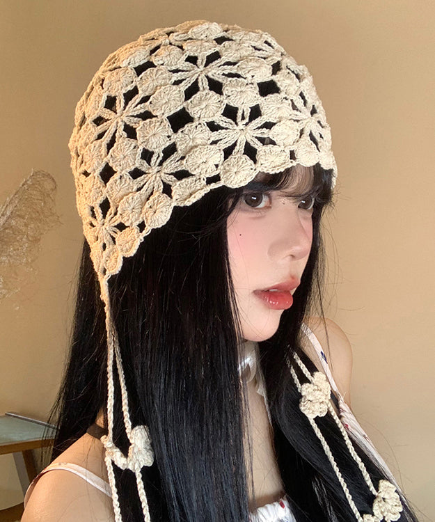 White Tassel Hollow Out Knit Bonnie Hat